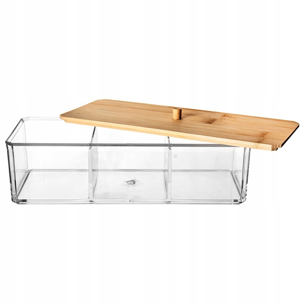 Solidna konstrukcja z przezroczystego tworzywa i bambusową pokrywą