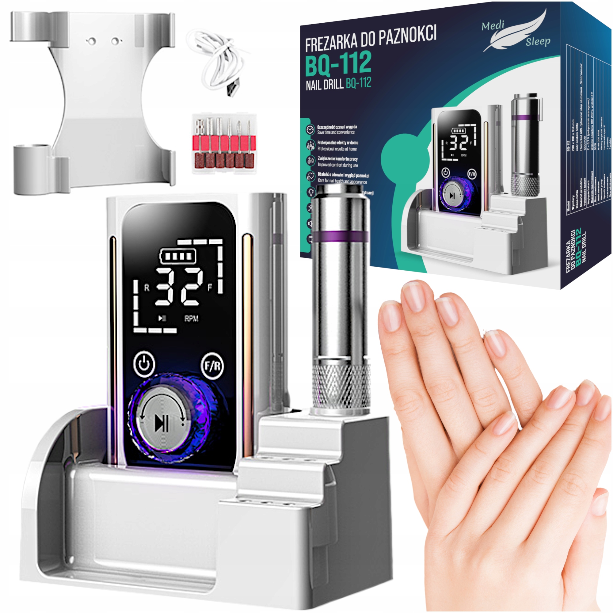 FREZARKA DO PAZNOKCI MANICURE PEDICURE MOCNA 45 TYS OBR/MIN – Profesjonalna pielęgnacja w Twoim domu