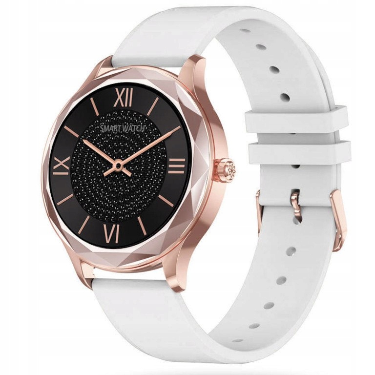 Kolorystyka i design: rosegold i biały pasek
