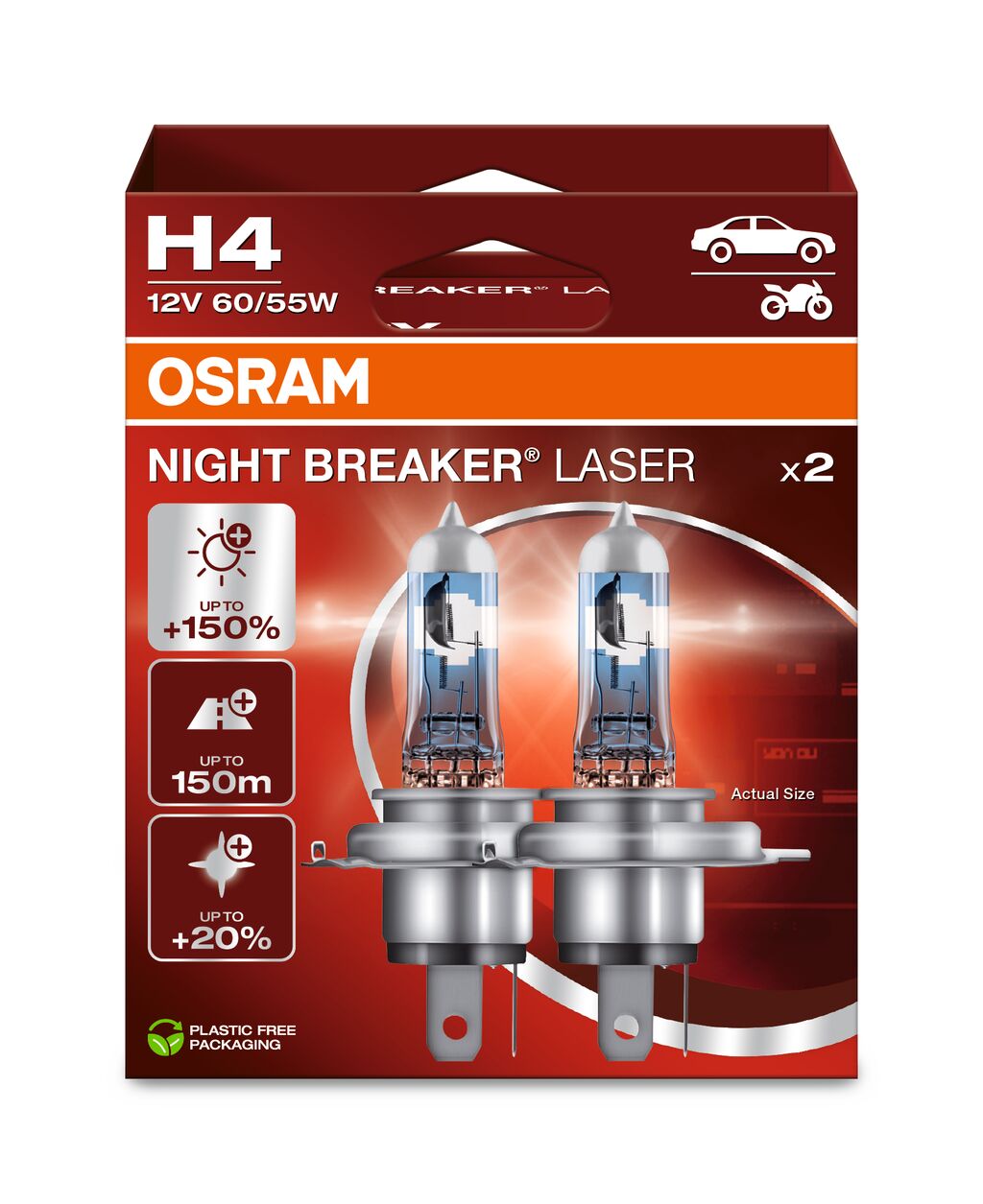 Osram NIGHT BREAKER LASER +150% H4 60/55W – Najjaśniejsze żarówki halogenowe