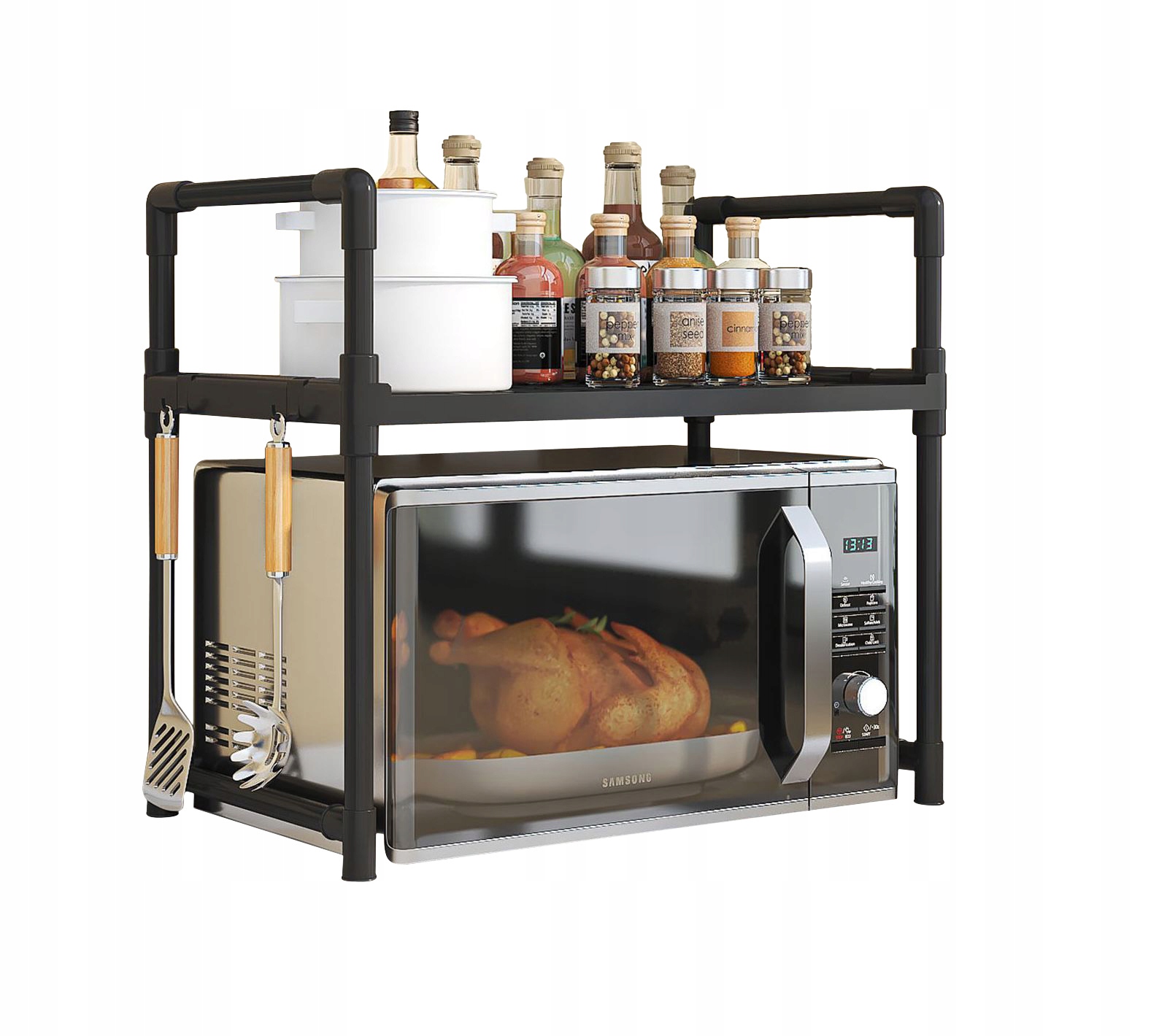 Półka kuchenna pod mikrofalówkę - Szafka organizer czarna 2 poziomy 48cm regał
