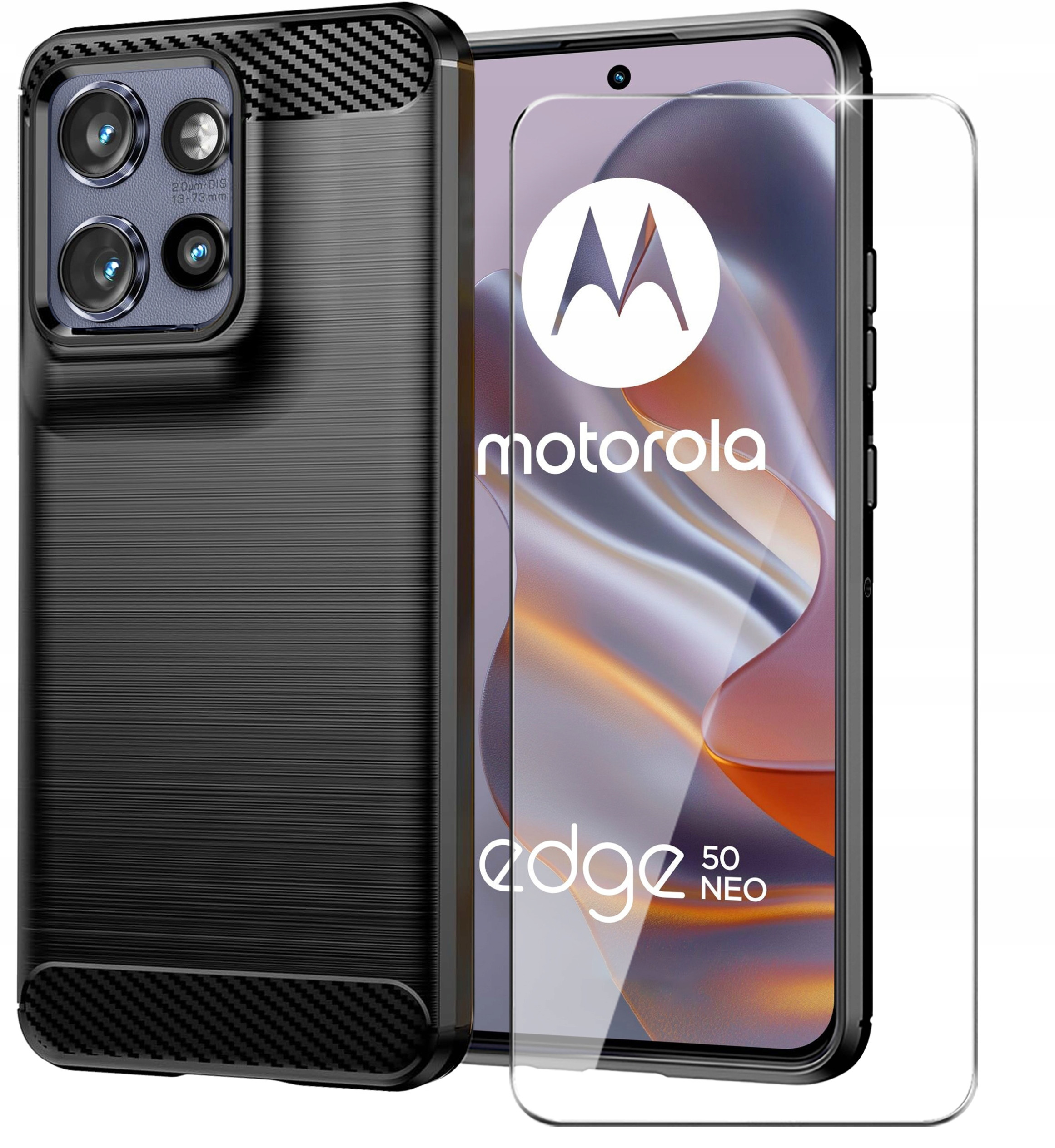 Etui do Motorola Moto Edge 50 Neo 5G – Pancerne Carbon CASE z Szkłem 9H