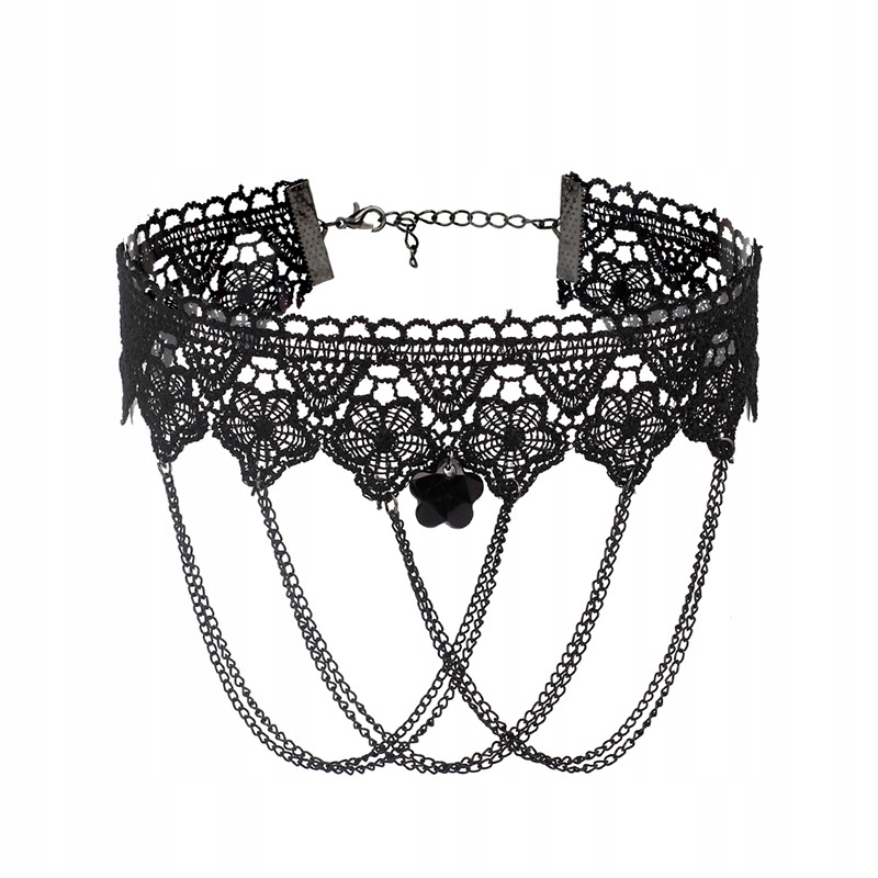 CHOKER Koronkowy Haft Czarny NASZYJNIK Gothic CH02 – Elegancja i styl w jednym