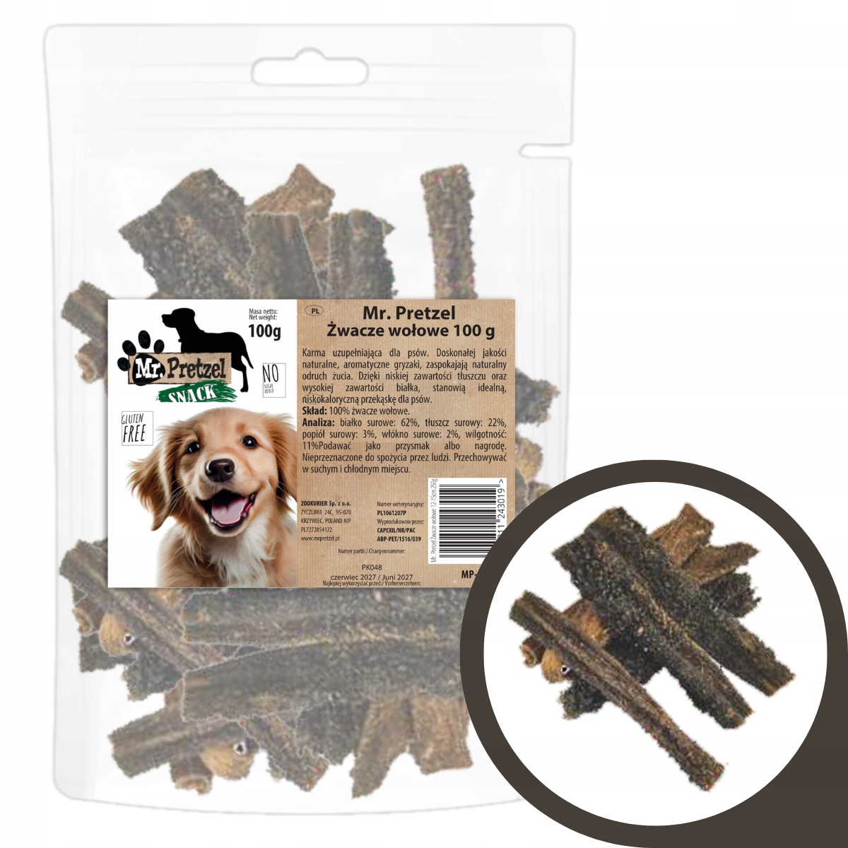 Mr. Pretzel Wołowe Żwacze 12-15cm 100g – przysmak dla Twojego psa