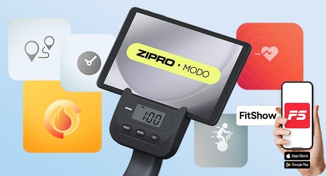 Rower spinningowy ZIPRO Modo - Wielofunkcyjna kierownica z komputerem i uchwytem na telefon/tablet