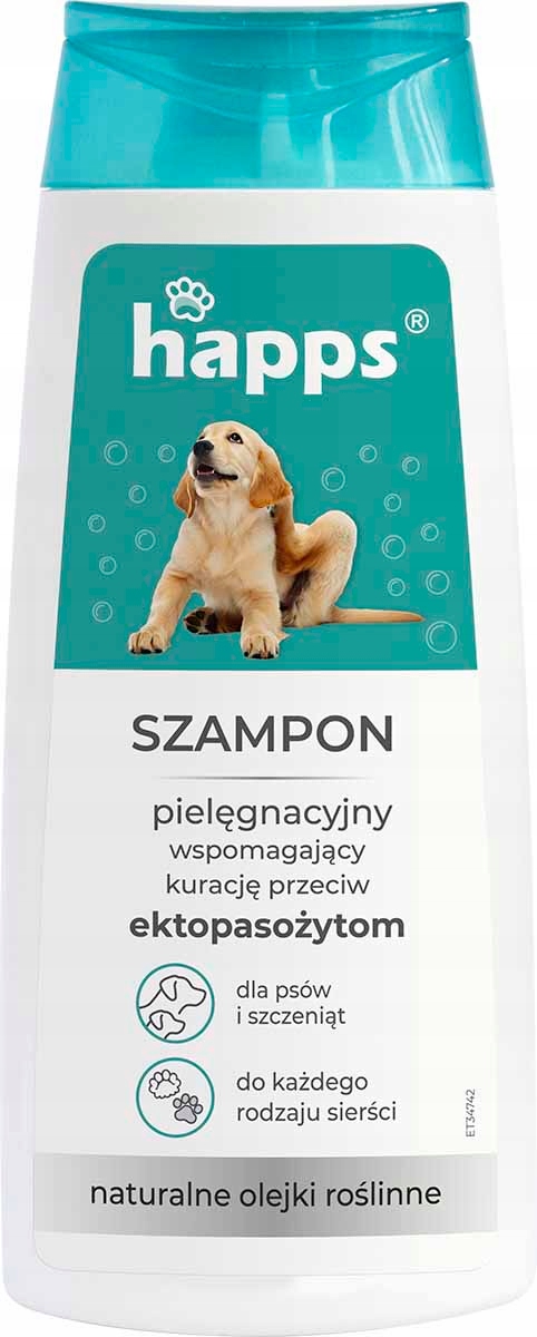 HAPPS Szampon dla psów i szczeniąt przeciw ektopasożytom 200 ml – Skuteczna pielęgnacja dla Twojego pupila