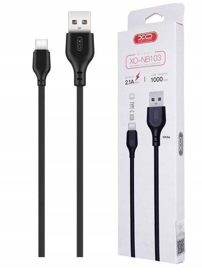 Kabel XO NB103 USB - USB-C 1,0 m 2,1A czarny – Idealne rozwiązanie do ładowania i transmisji danych