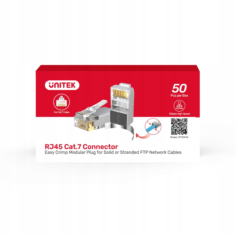 Unitek Wtyk modularny Pass-Through RJ45 Cat. 7, 50szt. OT1094ATP01 – Idealne rozwiązanie do budowy sieci