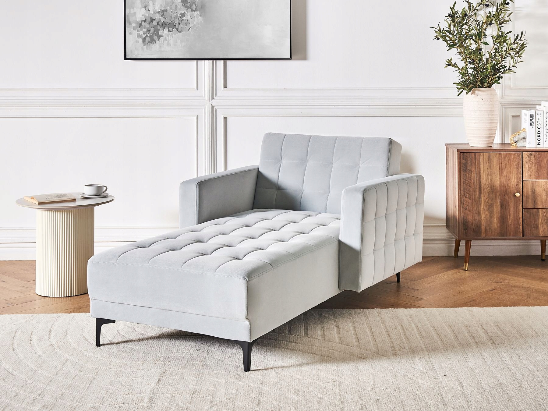 Szezlong ABERDEEN Welur Jasnoszary – Elegancja i komfort w Twoim wnętrzu