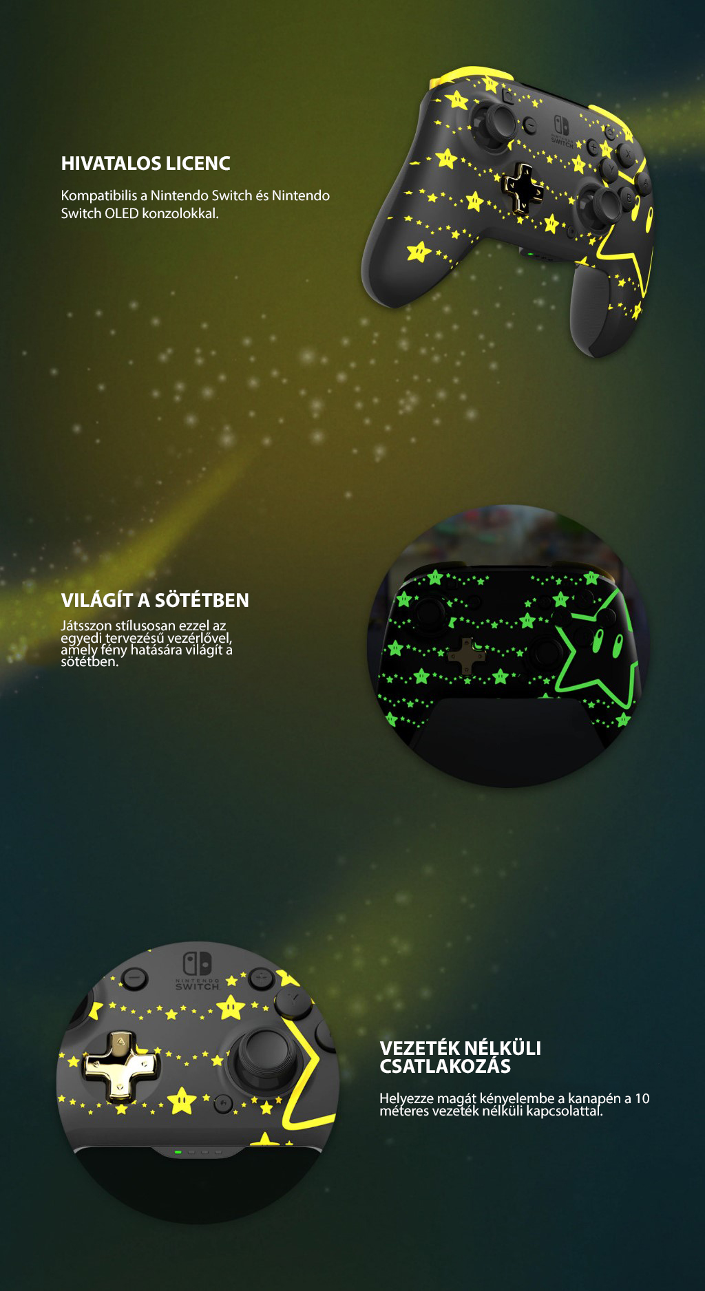 PDP SWITCH Rematch Super Stars Glow in the Dark – Kontroler do gier dla Nintendo Switch