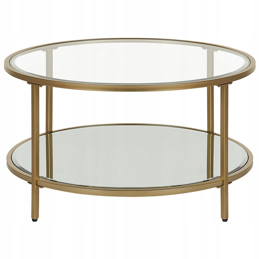 Stolik kawowy z lustrzaną półką szklany złoty BIRNEY – Nowoczesny styl do Twojego salonu
