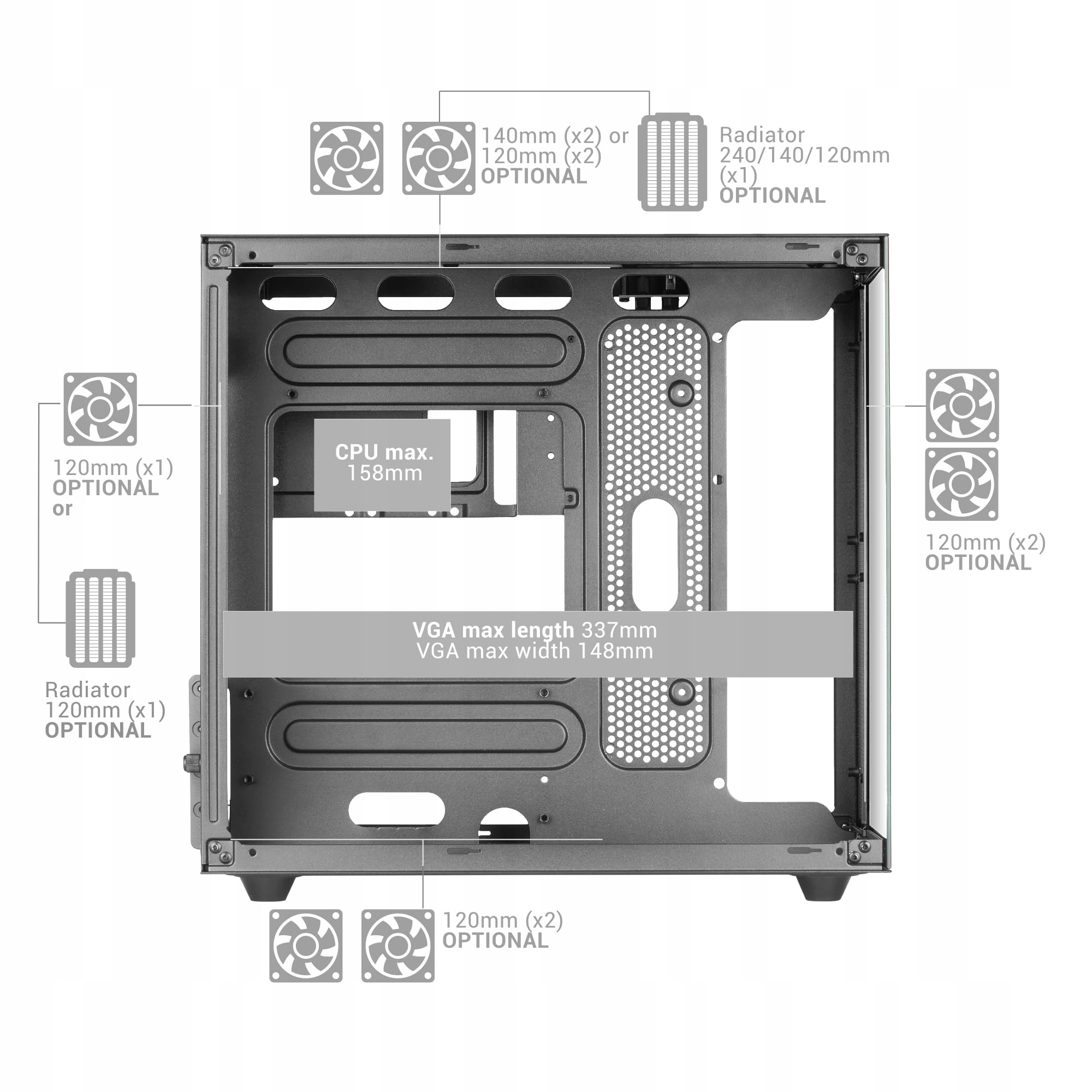 Optymalne chłodzenie z możliwością montażu do 7 wentylatorów