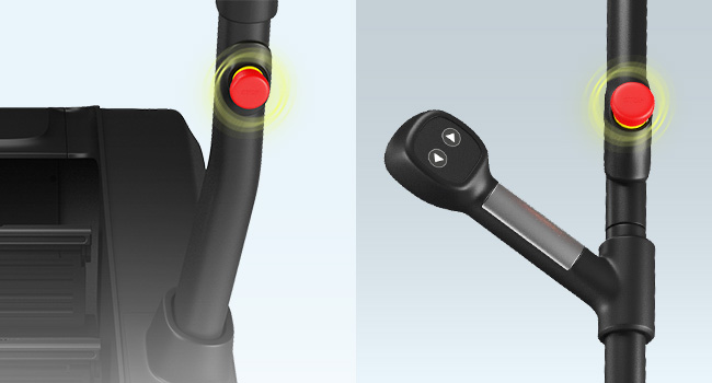 Dwa przyciski bezpieczeństwa ZIPRO Legday umieszczone na poręczach.