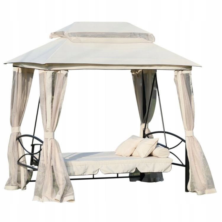 Huśtawka ogrodowa beżowa BOHO KANZA – Luksusowy relaks w Twoim ogrodzie