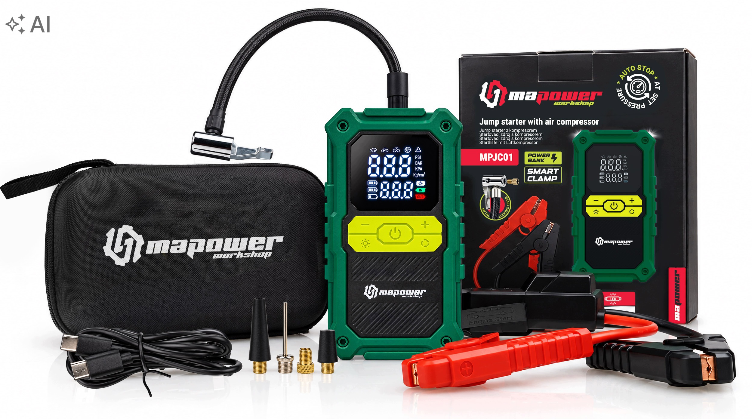 JUMP STARTER MPJC01 – Niezawodne urządzenie rozruchowe z latarką i kompresorem