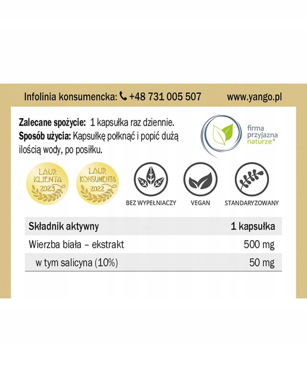 Jak stosować YANGO Wierzba biała – Zalecenia dotyczące dawkowania