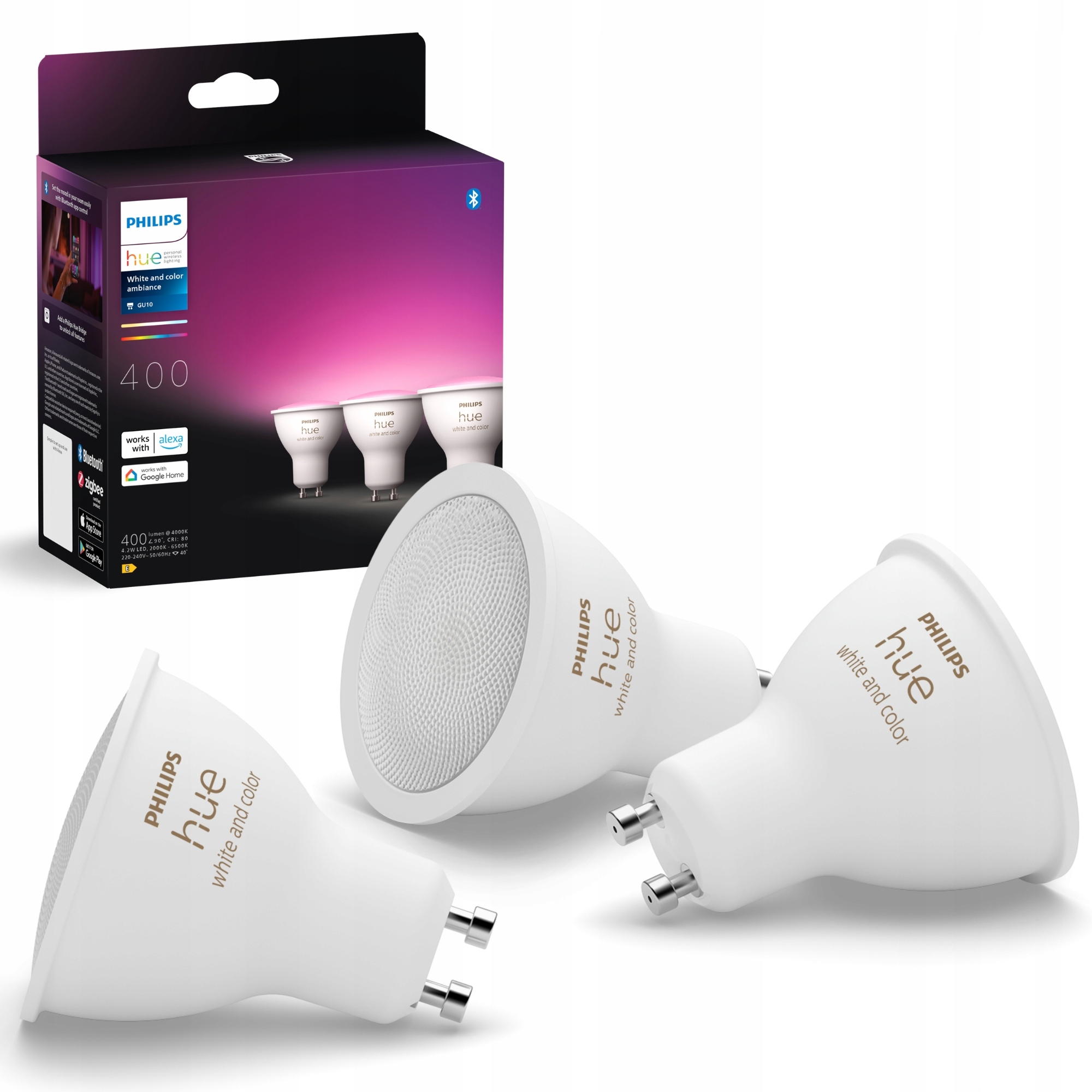 Signify Philips Hue White & Col. Amb. GU10 Dreierpack 3x350lm – Inteligentne oświetlenie dla Twojego domu