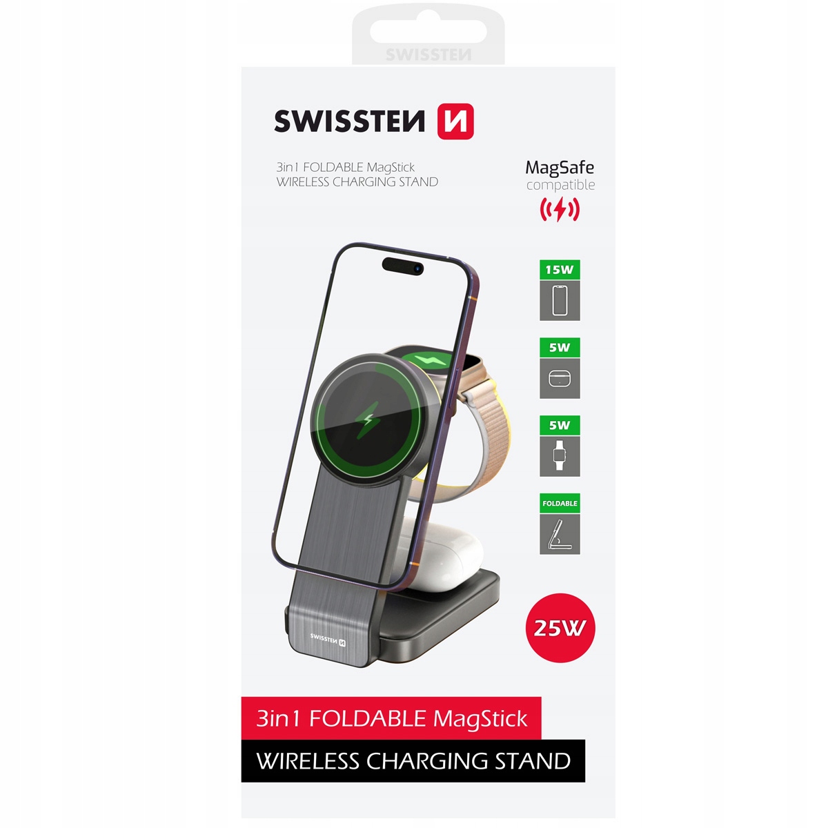 Swissten MagSafe Wireless Charger 3in1 25W – Wydajne ładowanie dla Twoich urządzeń