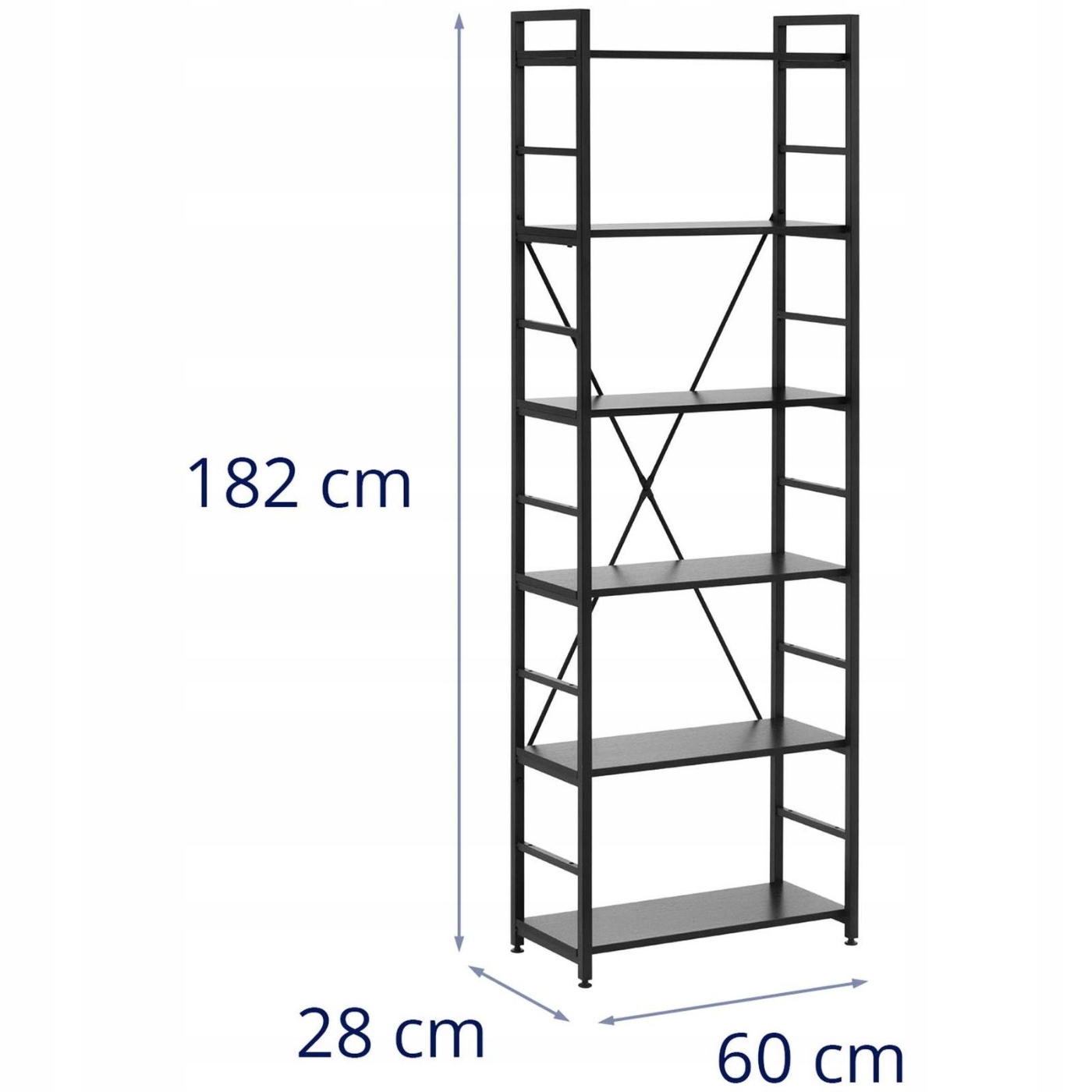 Regał na książki loftowy ze stalową ramą 28 x 60 x 182 cm czarny – Idealne rozwiązanie do każdego wnętrza