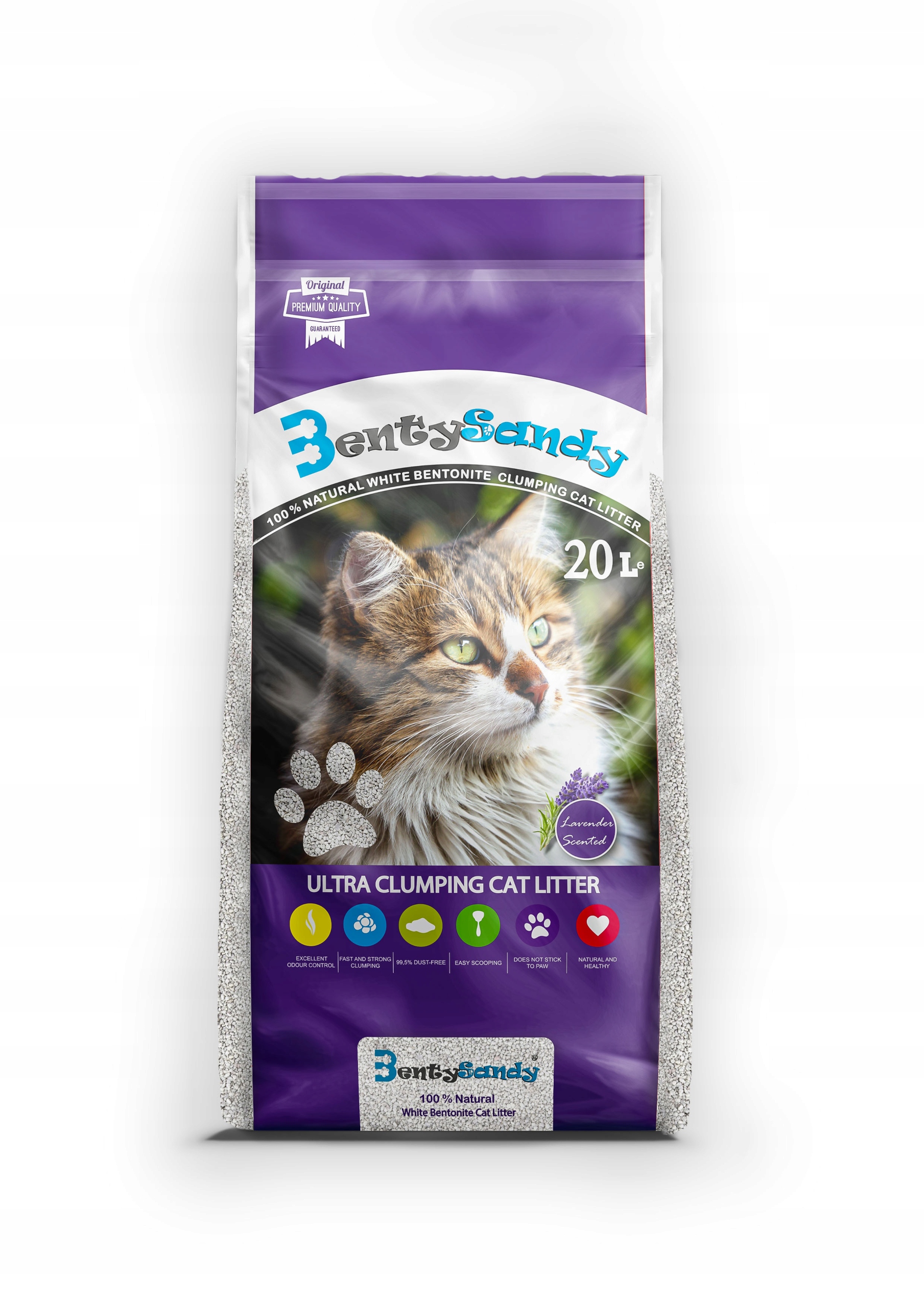 Żwirek bentonitowy BENTY SANDY LAVENDER 20L – Naturalna jakość dla Twojego pupila
