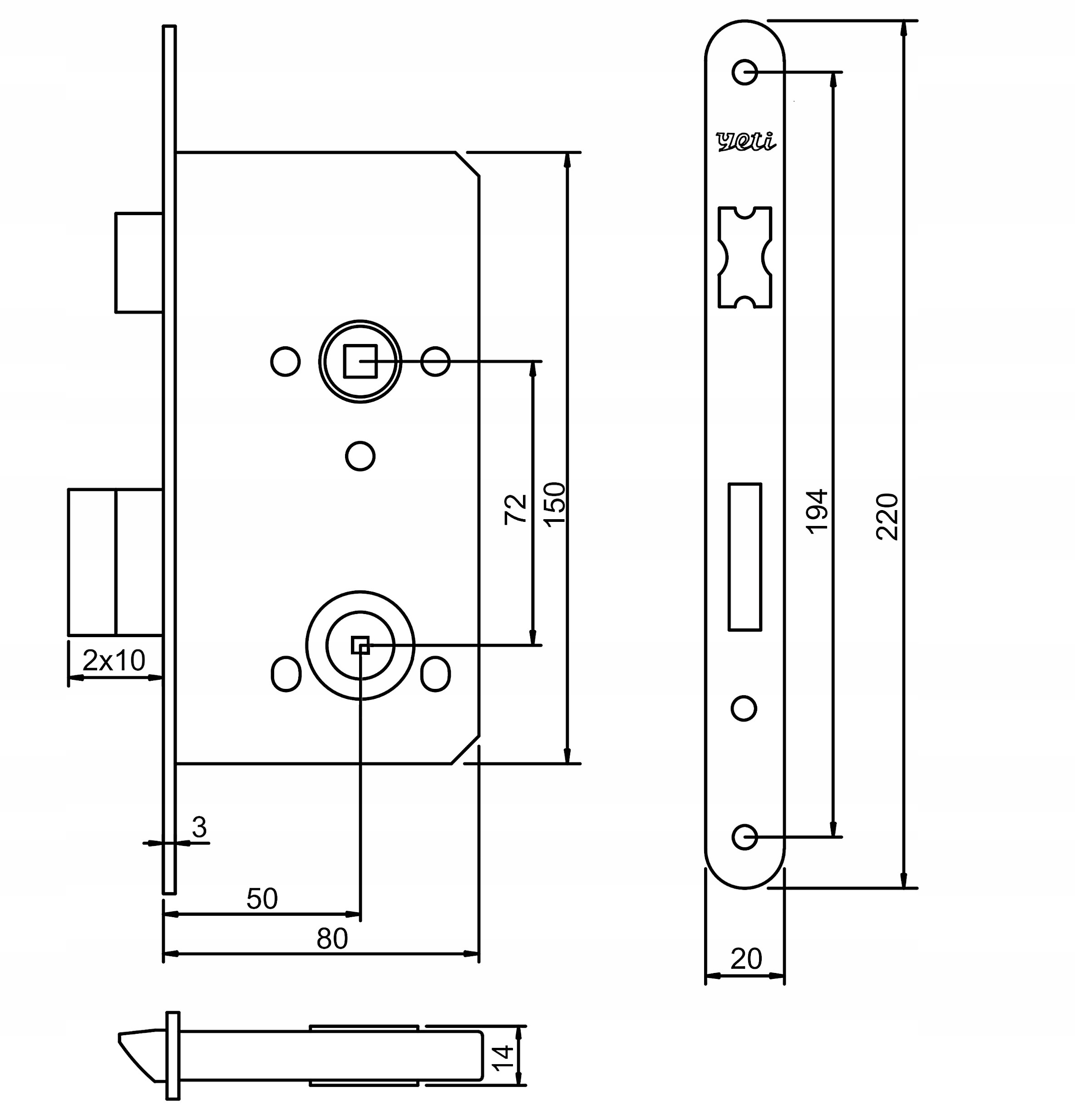 Wymiary i specyfikacja techniczna zamka LOB YETI 72/50