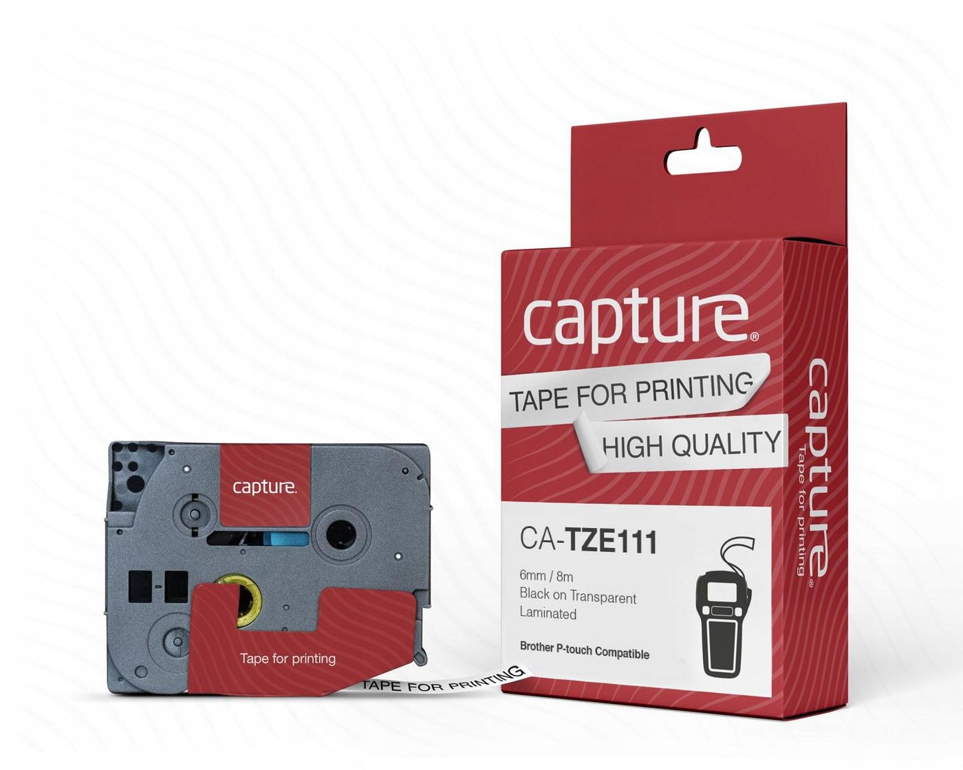Taśma Capture 6mm x 8m czarna na przezroczystym tle – Idealne rozwiązanie do etykietowania