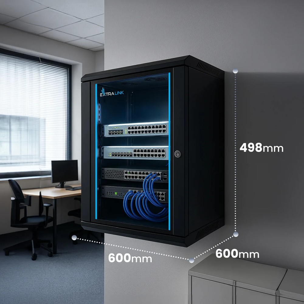 Extralink 9U 600x600 Czarna | Szafa rack | montowana na ścianie