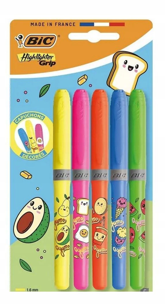 Zakreślacz BIC Neon Kawaii Highlighter Grip 5 kolorów – Kolorowe podkreślenia w Twoim biurze