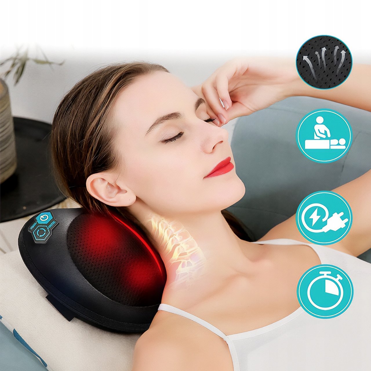 MASAŻER PODUSZKA MASUJĄCA SHIATSU DO PLECÓW KARKU NÓG CIAŁA GRZEJĄCY Moc 30 W