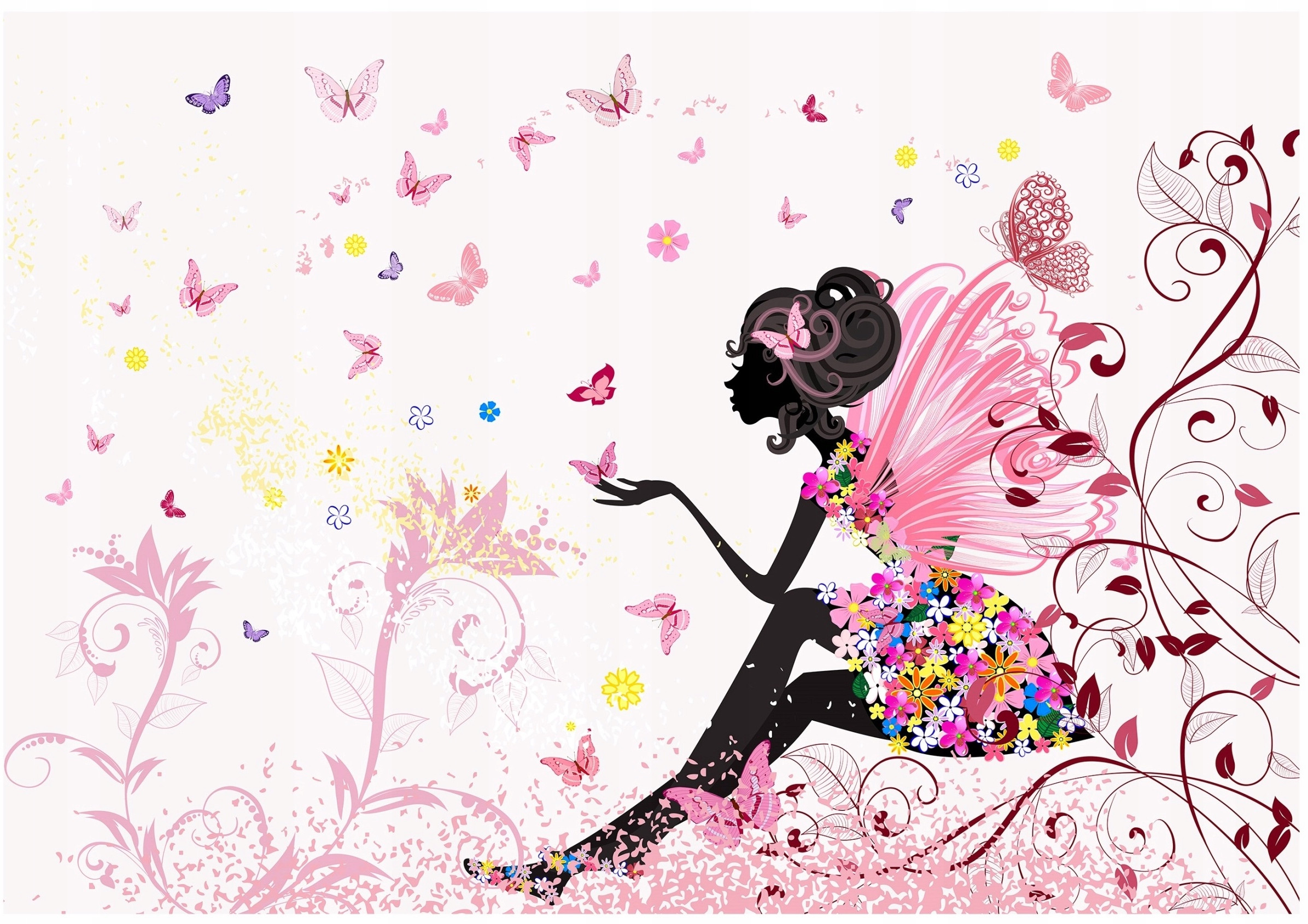 Fototapeta dla dziewczynki Wróżka Motyle Kwiaty 150x105 – Magia w Twoim wnętrzu