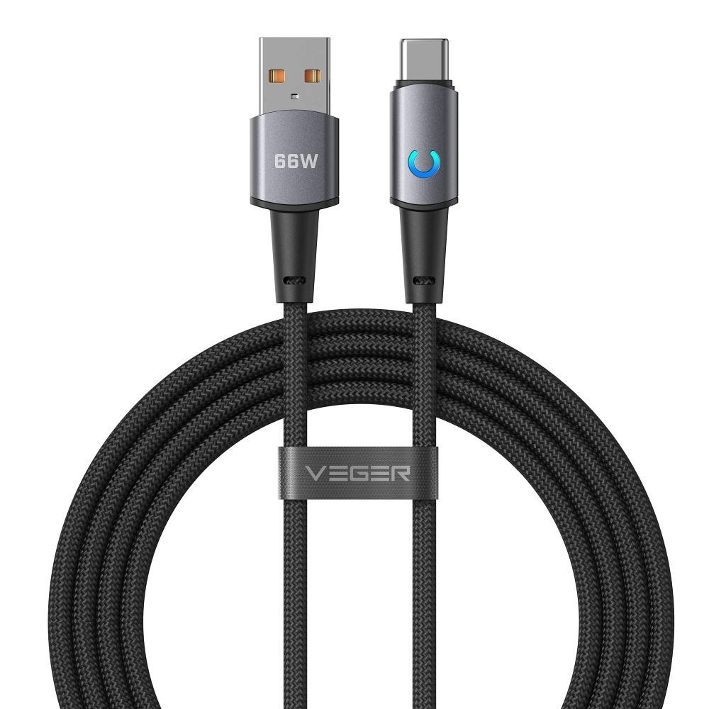 Kabel z diodą LED USB A do USB C PD 3A 66W 1,2 m AC1-ZSD czarny – Idealne rozwiązanie do ładowania