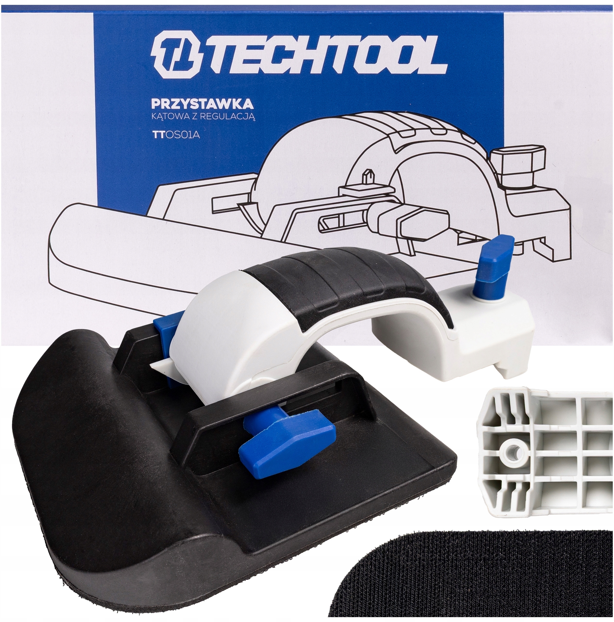 PRZYSTAWKA KĄTOWA Z REGULACJĄ DO SZLIFIERKI MIMOŚRODOWEJ TTOS01 TECHTOOL – Innowacyjne akcesorium do precyzyjnego szlifowania