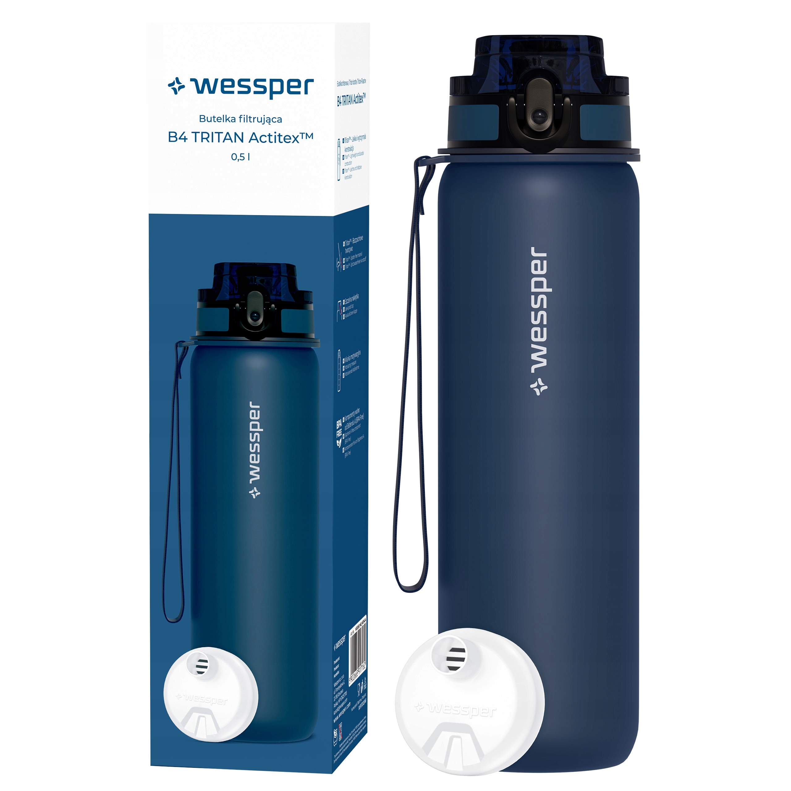 Butelka filtrująca Wessper B4 TRITAN Actitex™ 500ml – Niebieska
