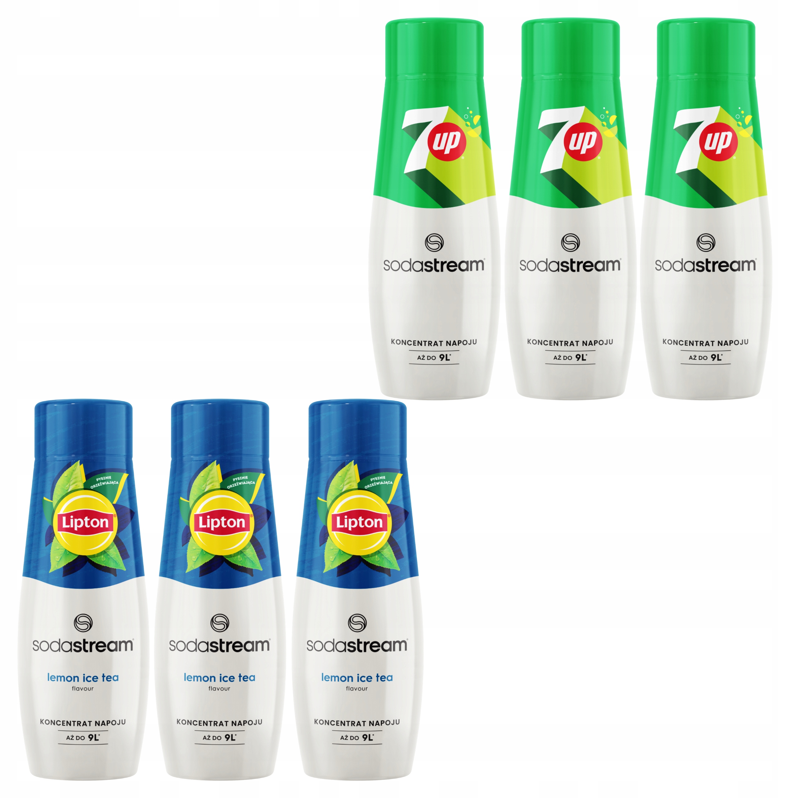 6 Syropów do wody do Saturatora Herbata Lemon Ice Tea x3 + 7UP x3 – Orzeźwiający smak w każdej kropli