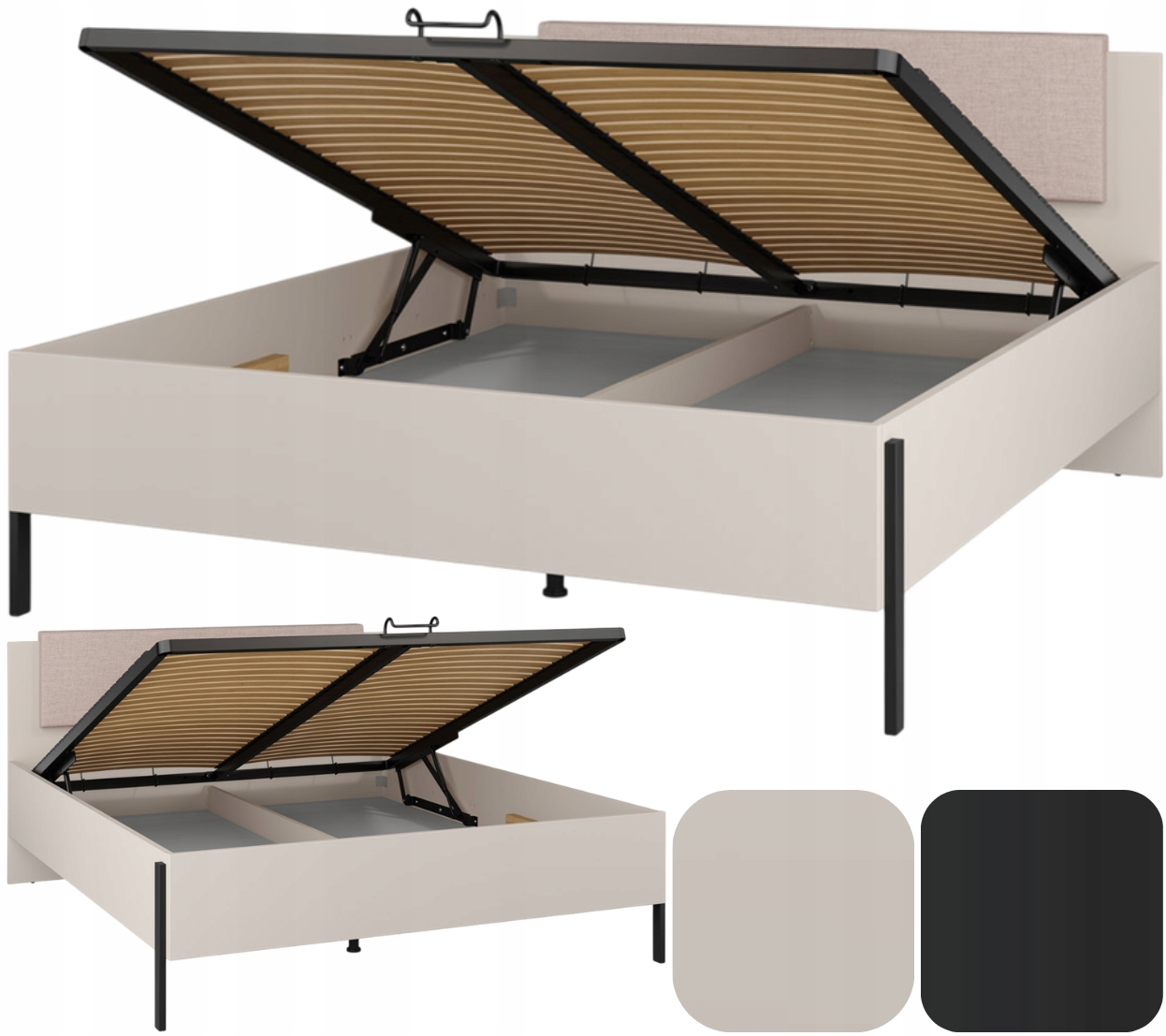 Łóżko JUKON 160x200 kaszmirowe z pojemnikiem i tapicerowanym zagłówkiem HELVETIA – Idealne do Twojej sypialni