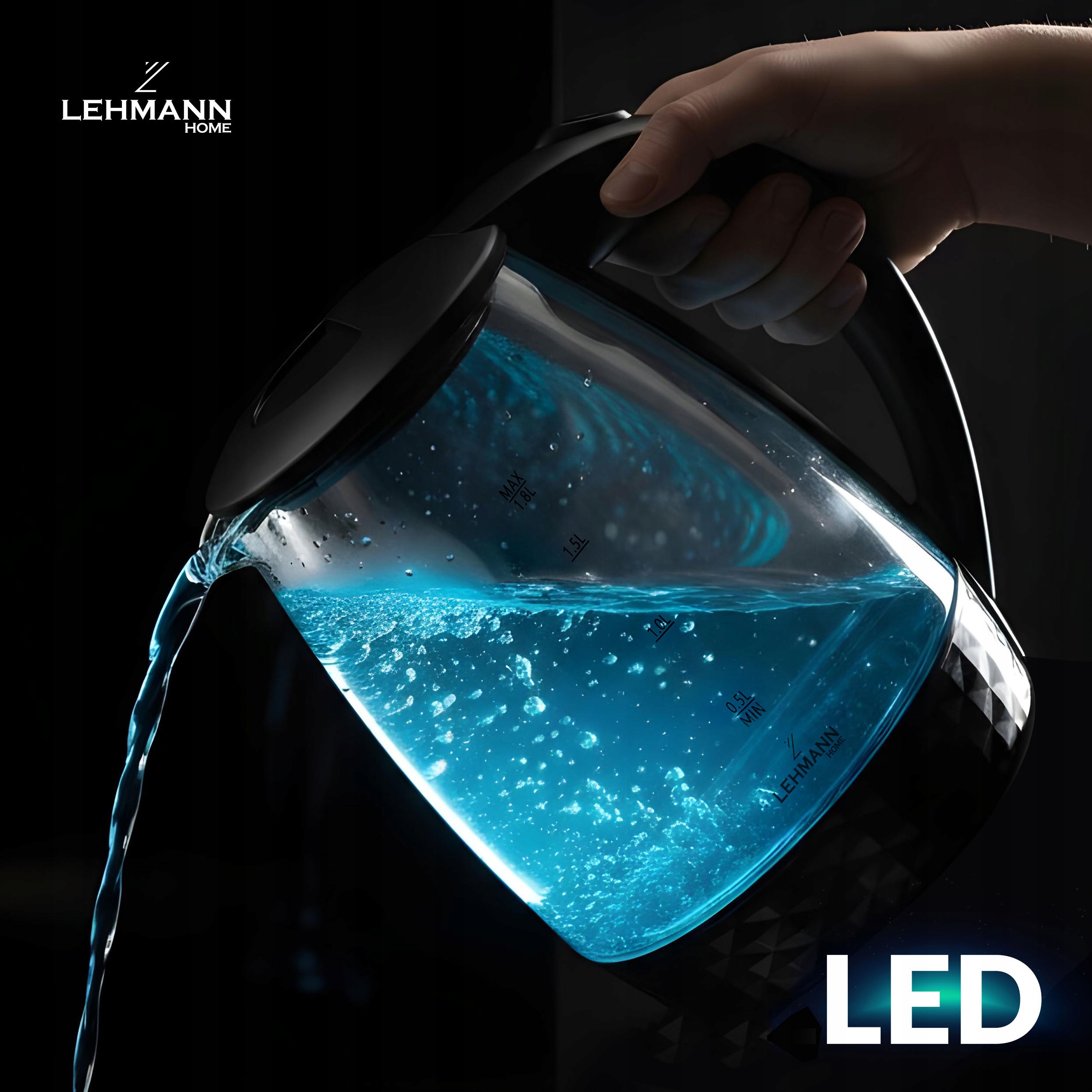 CZAJNIK ELEKTRYCZNY SZKLANY Z PODŚWIETLENIEM MOCNY 2200W BEZPRZEWODOWY 2L Pojemność 2 l