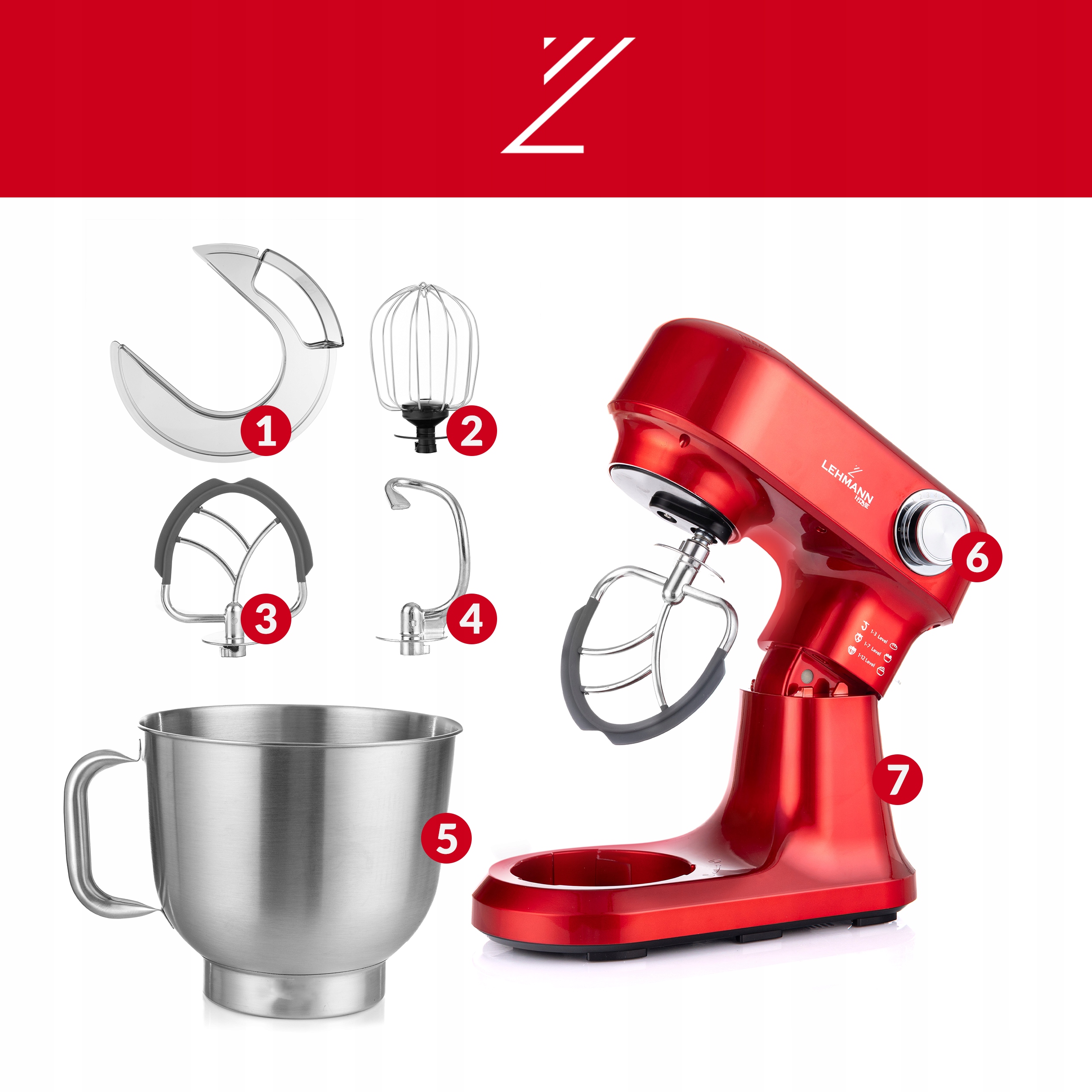 ROBOT PLANETARNY KUCHENNY MIKSER MIESZADŁA HAK MISA OBROTOWA LEHMANN RED Szerokość produktu 35.5 cm