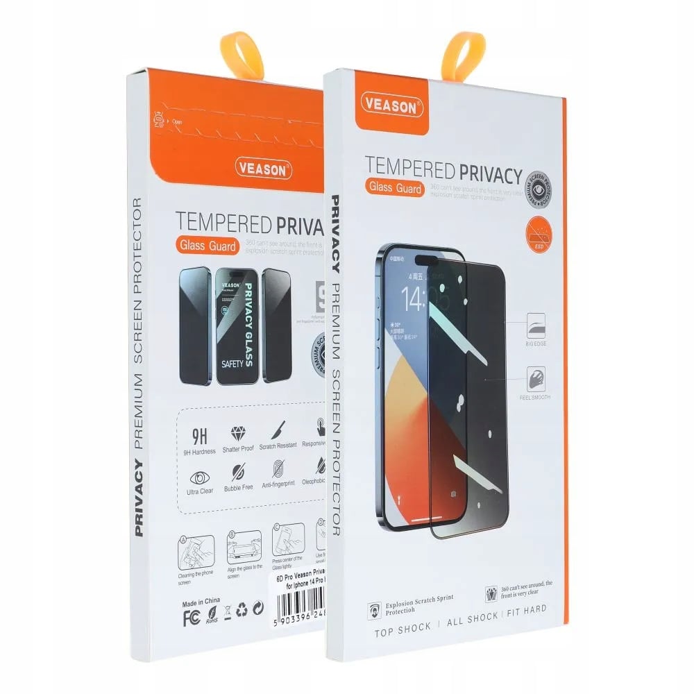 Szkło Hartowane 6D Pro Veason Privacy Glass - Ochrona dla iPhone 13 Pro / 14