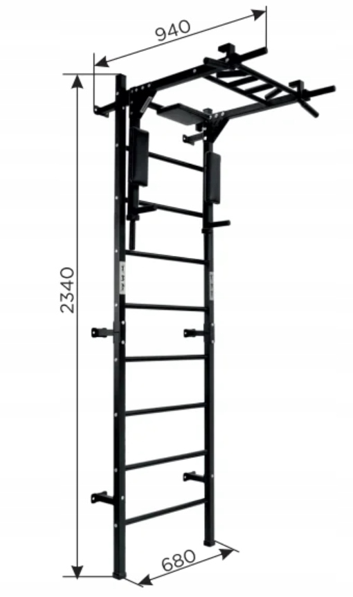 Wymiary drabinki – Wysokość 234 cm, szerokość 87 cm