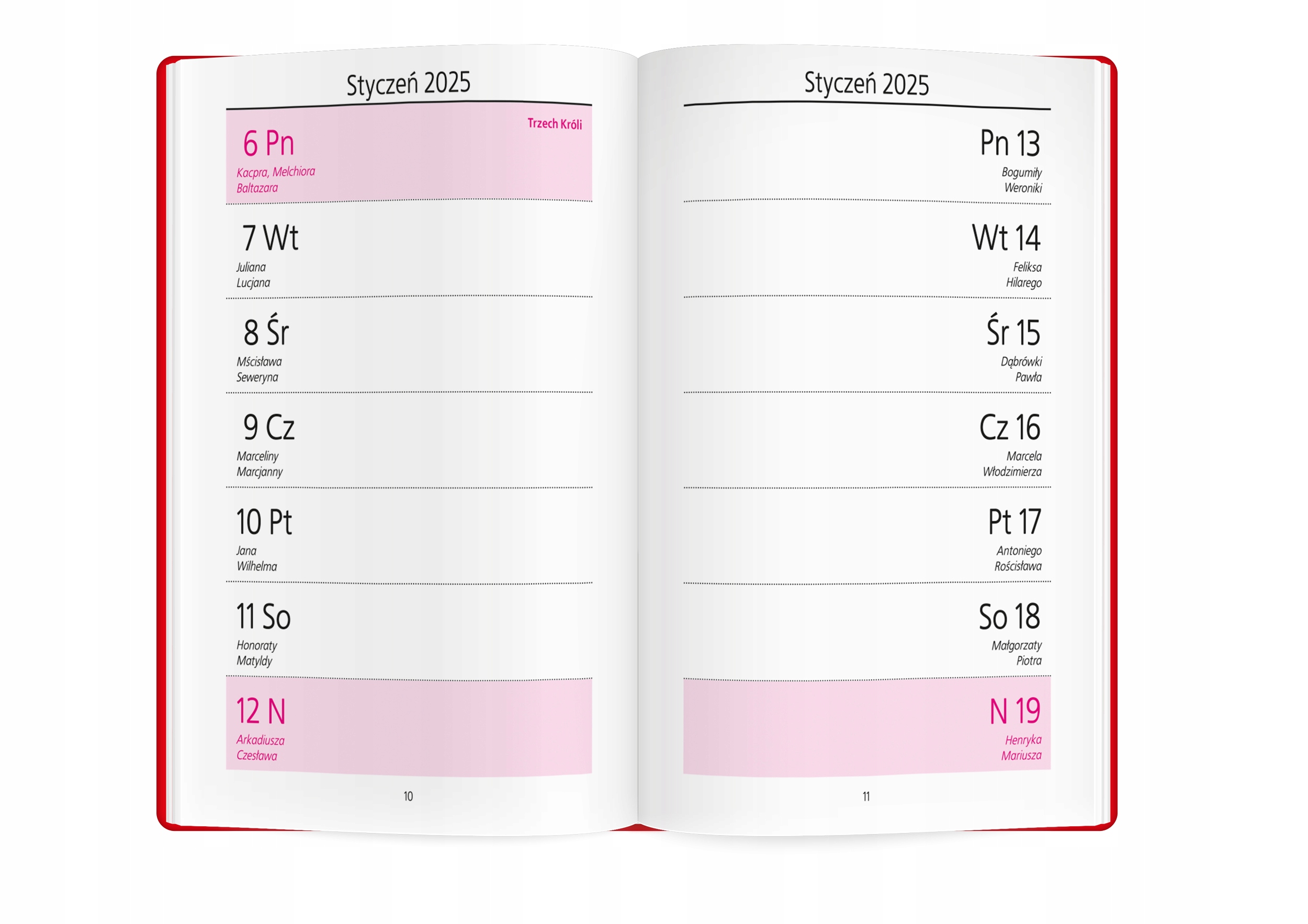 Praktyczny układ kalendarza tygodniowego