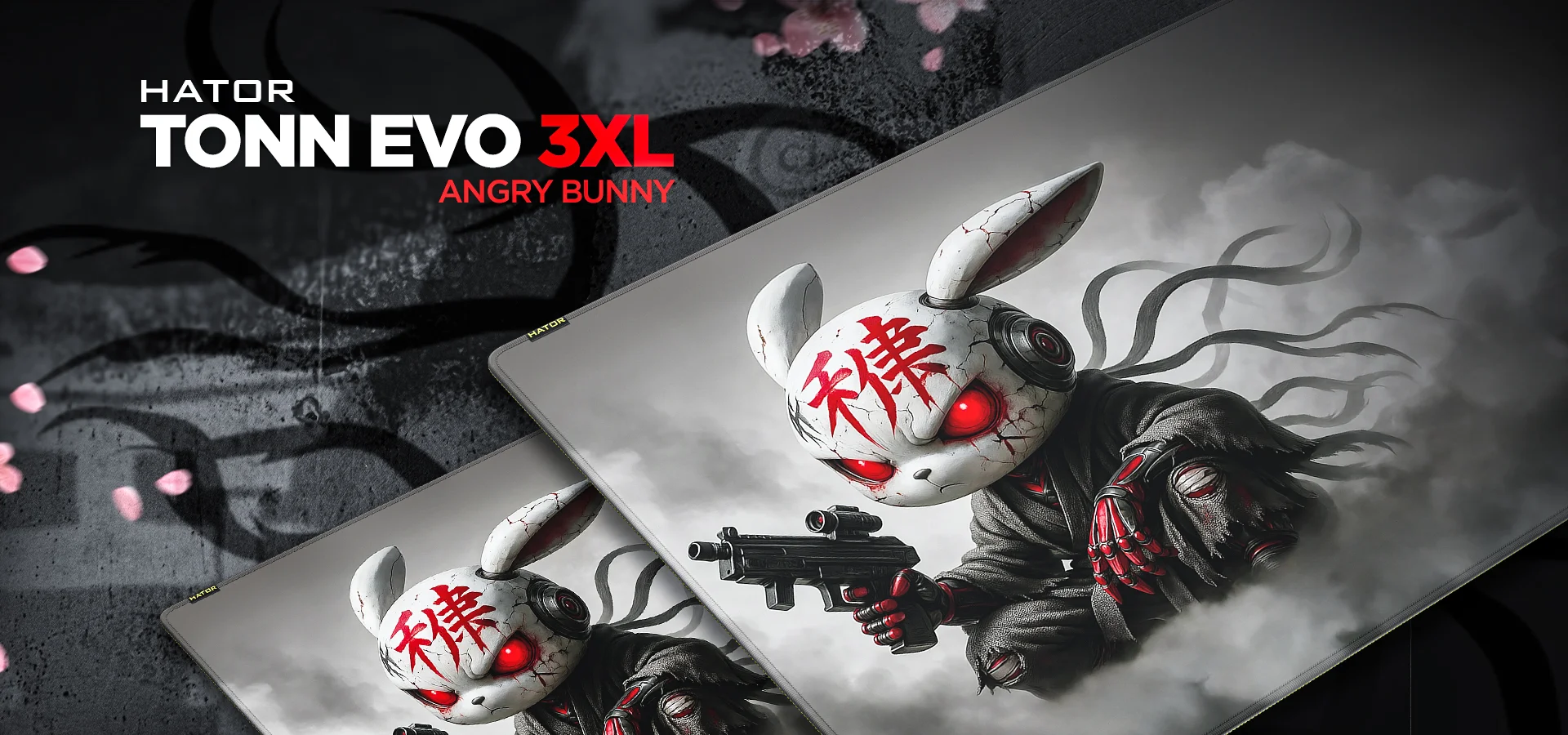 Dwie podkładki HATOR Tonn Evo 3XL Angry Bunny z grafiką agresywnego królika z czerwonymi oczami
