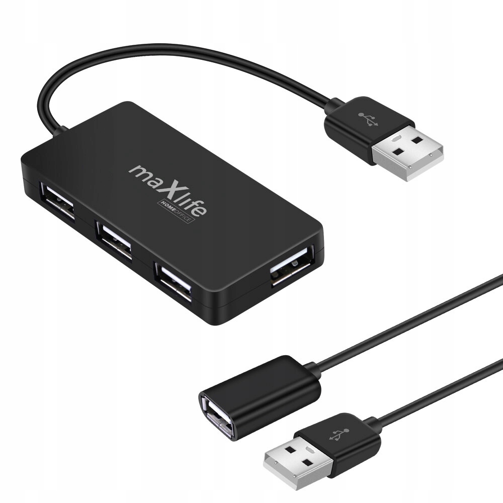 Maxlife Home Office USB 2.0 Hub - 4x USB 0,15 m Czarny + Kabel 1,5 m – Idealne rozwiązanie dla Twojego biura