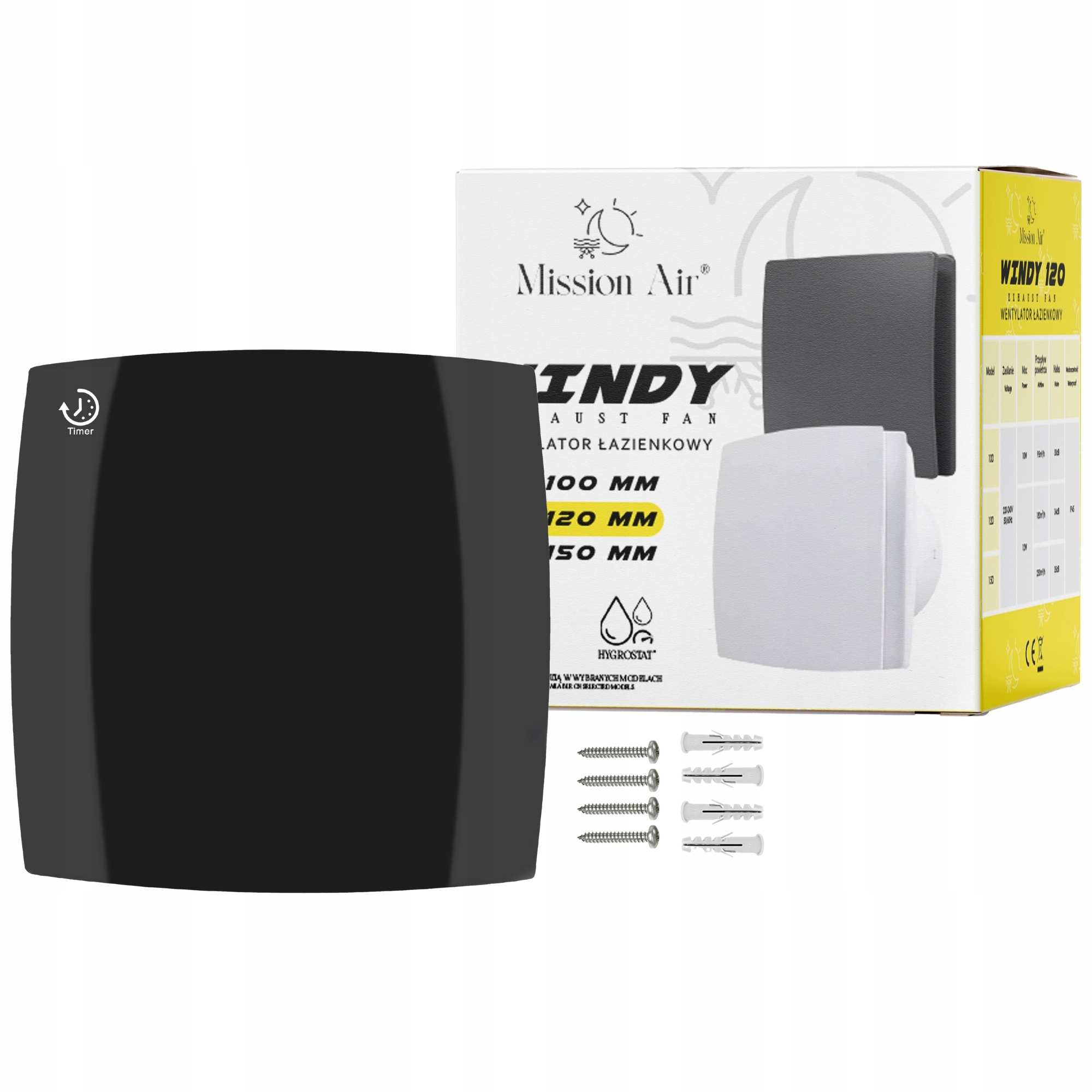 Łazienkowy WINDY 120 T czarny – Nowoczesny wentylator do Twojej łazienki
