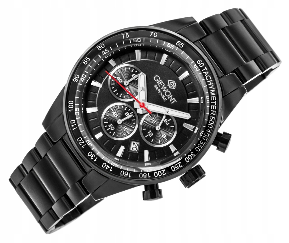 Dynamiczny design z czarną tarczą i chronografem