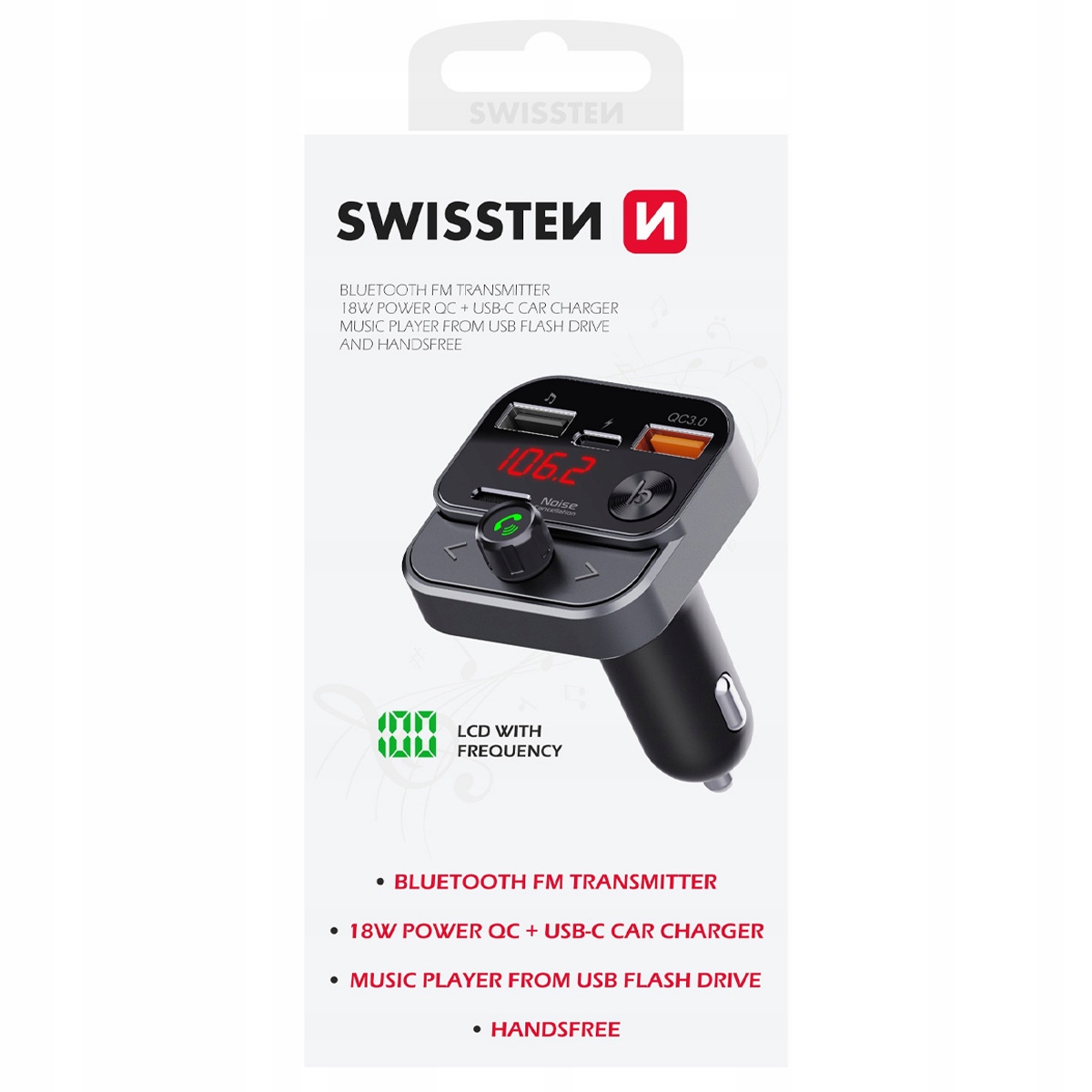 Swissten FM Transmitter 2xUSB-A / USB-C / 30W – Twój mobilny nadajnik audio