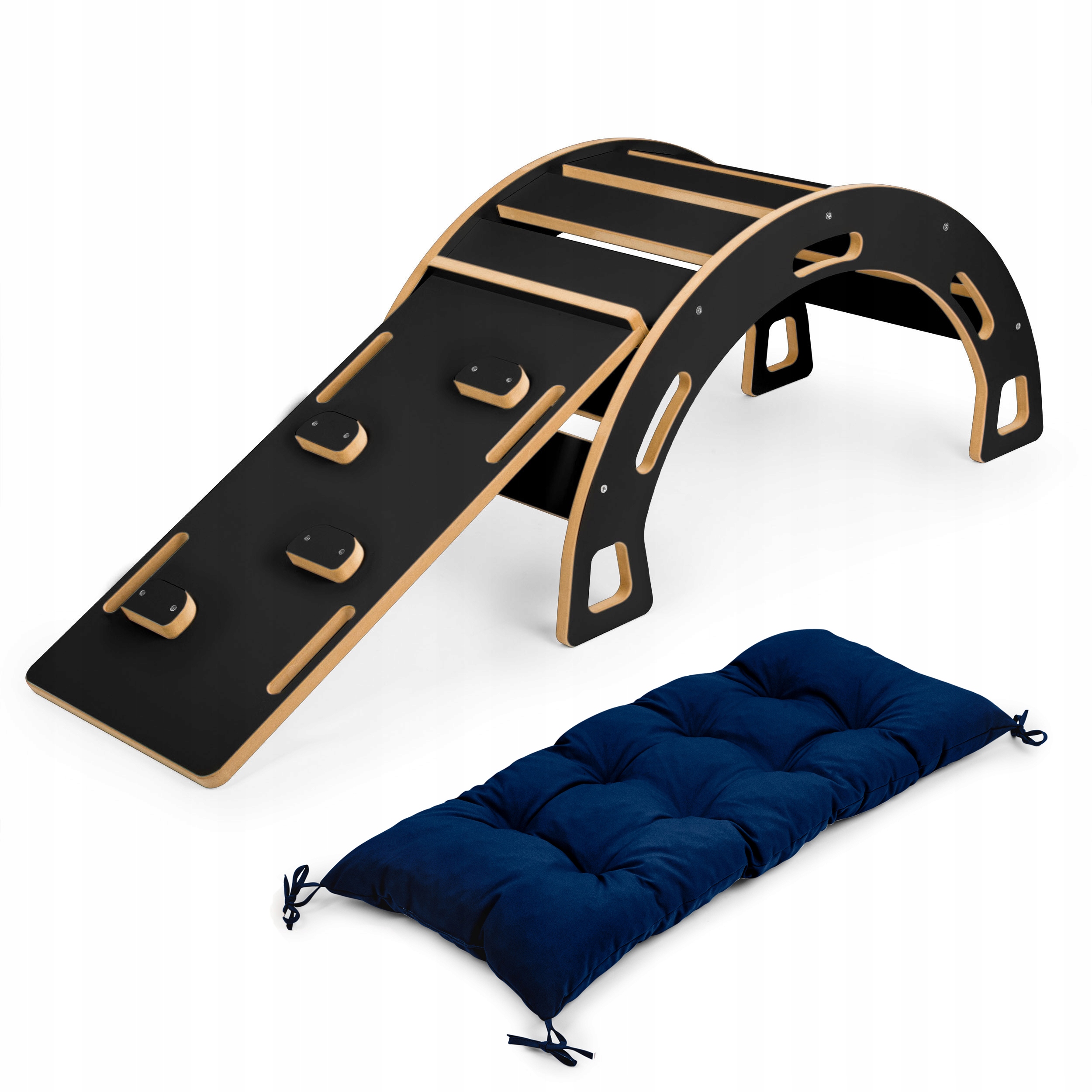 Bujak Montessori czarny M + zjeżdżalnia ze ścianką + poduszka – Zestaw do kreatywnej zabawy