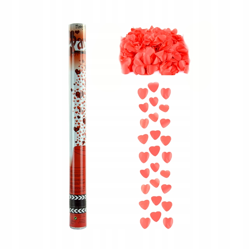 Tuba - wyrzutnia konfetti 60 cm - czerwone serca – Idealna na każdą uroczystość