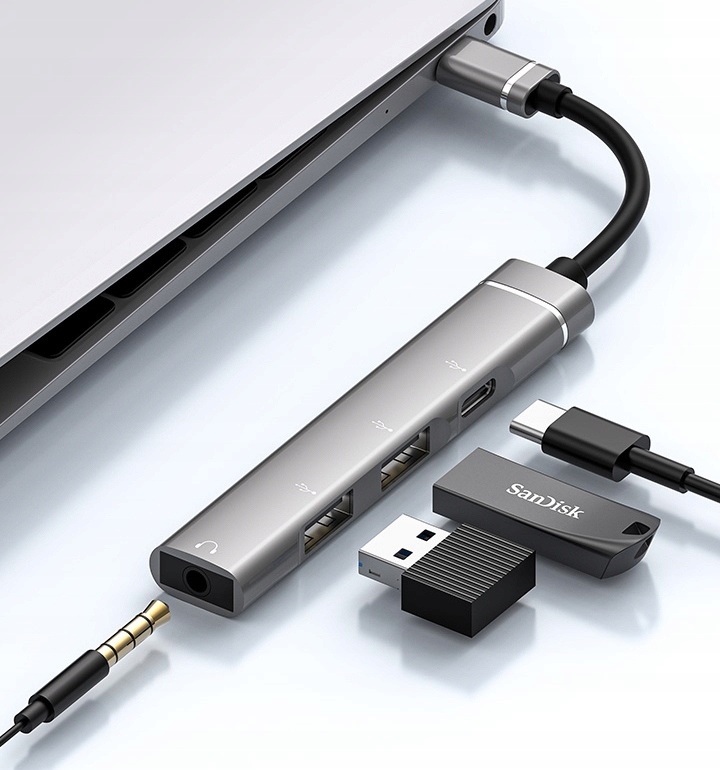 Adapter 4w1 HUB USB-C USB 2.0 Jack 3,5mm – Rozszerz możliwości swojego sprzętu