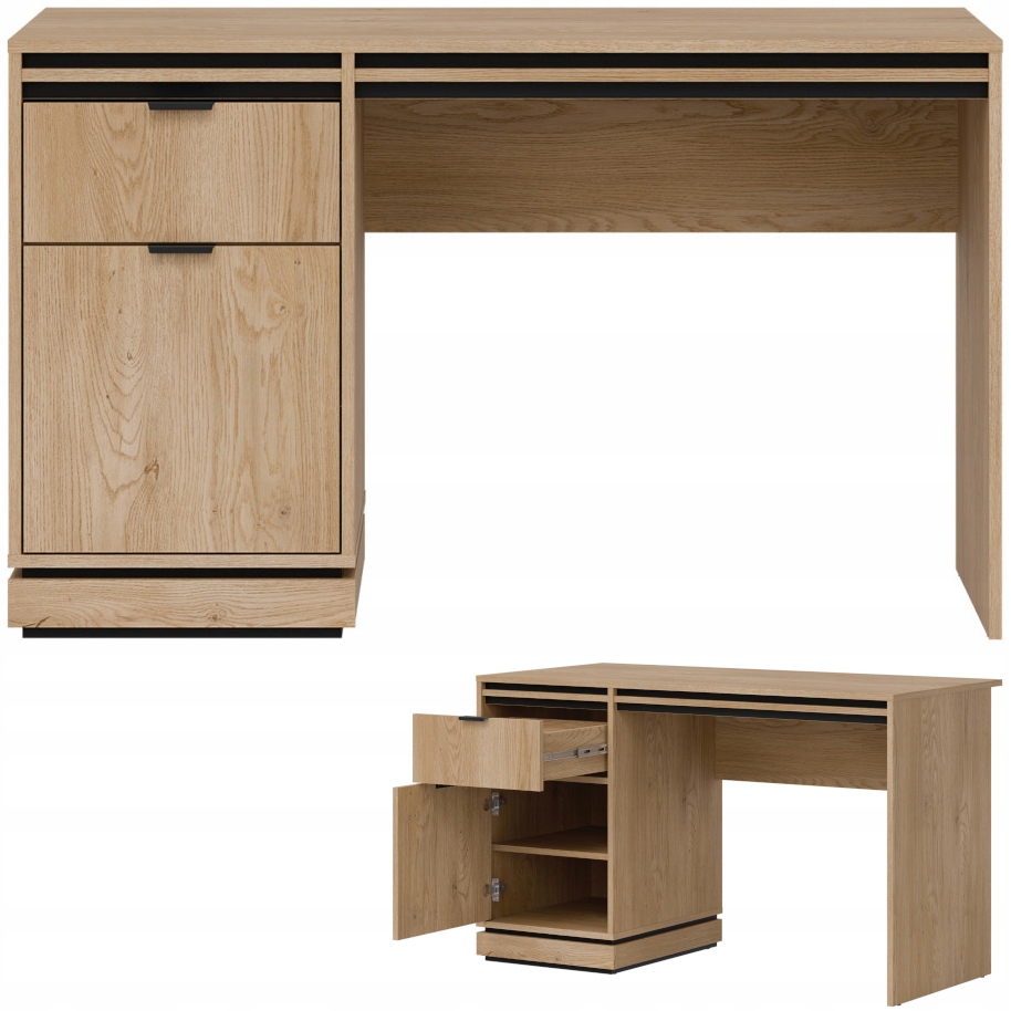 Biurko prostokątne z szufladą i szafką Lamele Dąb Cremona Czarny FERRO FE17 – Elegancja i funkcjonalność w Twoim wnętrzu