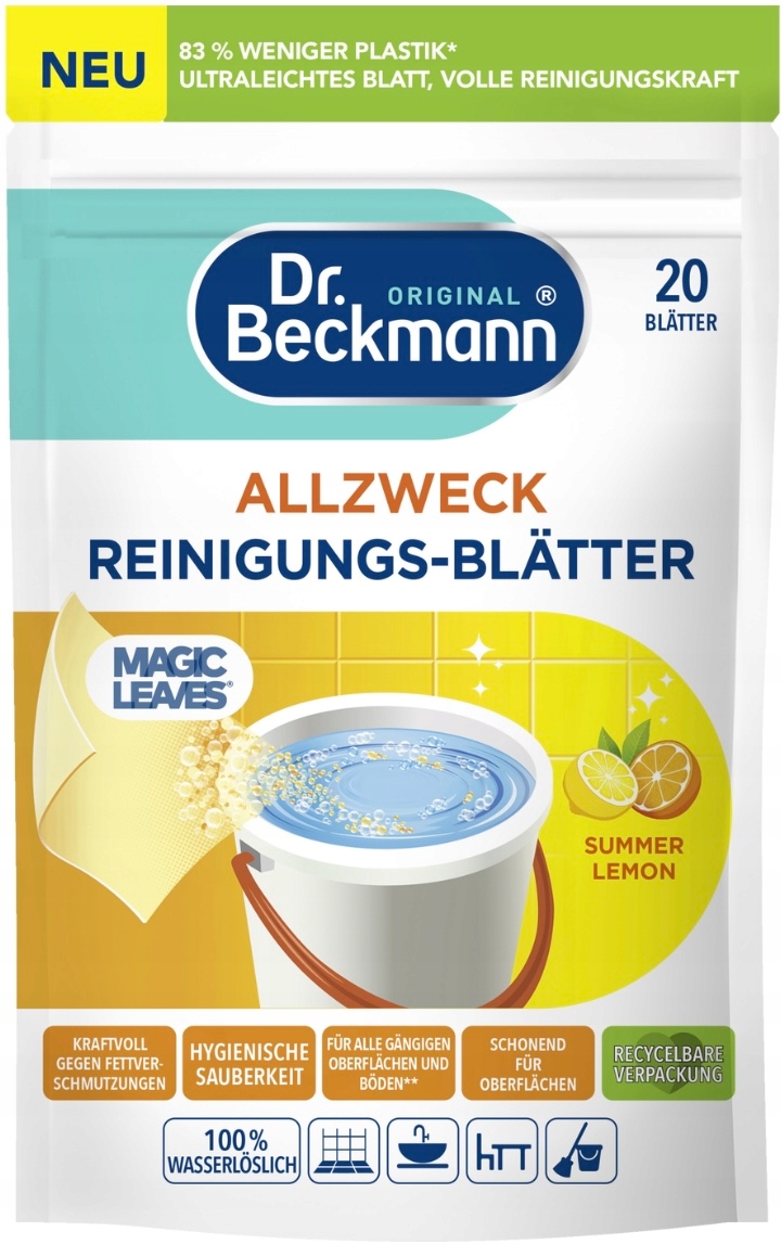Chusteczki czyszczące uniwersalne Dr. Beckmann Letnia Cytryna – 20 sztuk